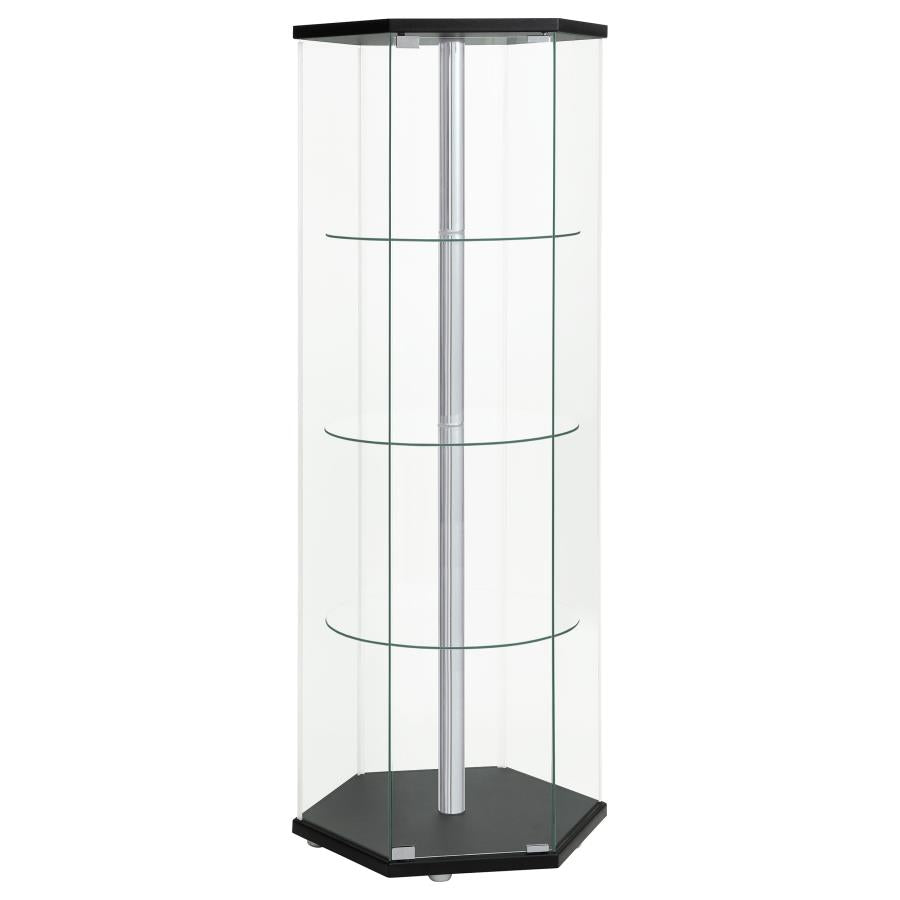 Zahavah 4-shelf Hexagonal Clear Glass Curio Cabinet Black-1