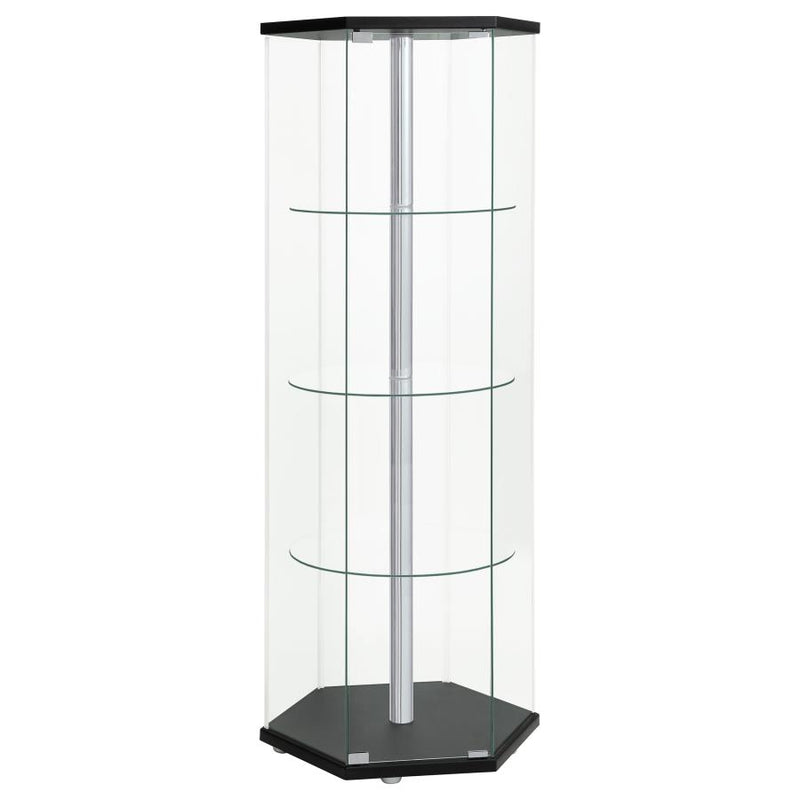 Zahavah 4-shelf Hexagonal Clear Glass Curio Cabinet Black-zoom-