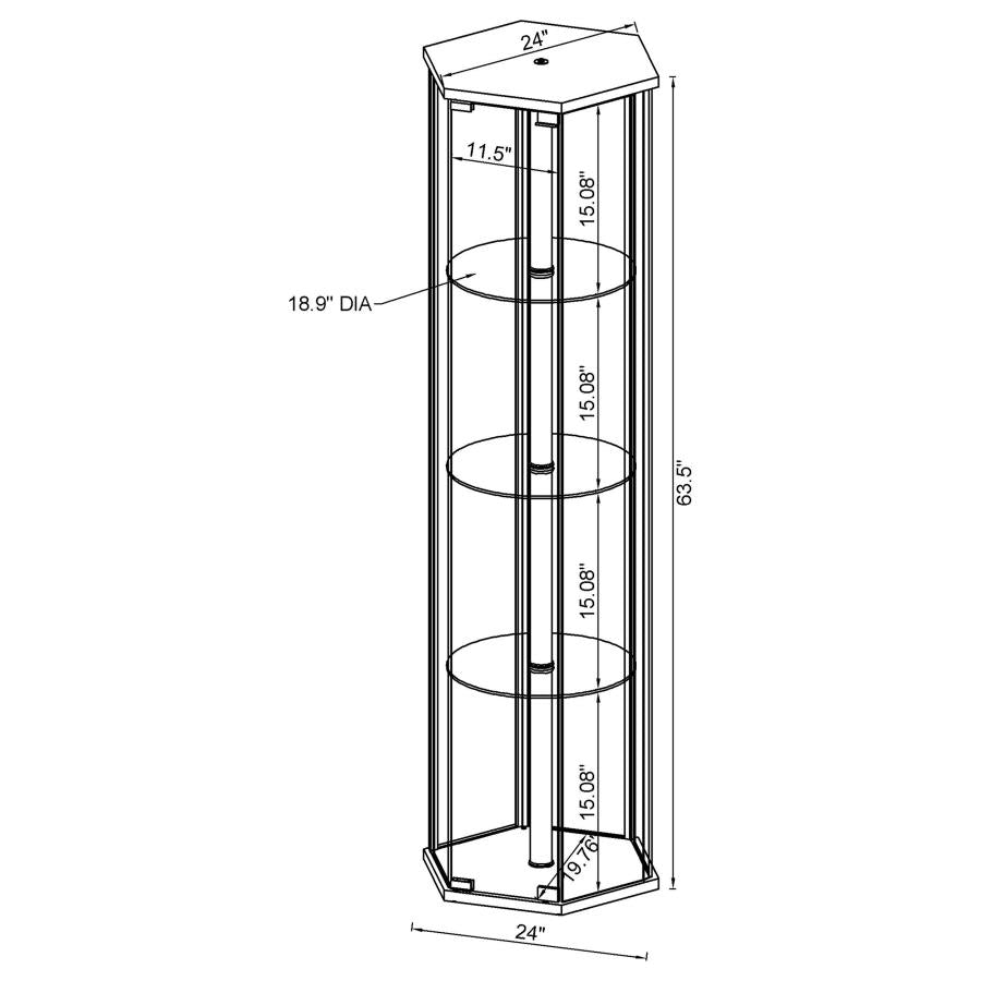 Zahavah 4-shelf Hexagonal Clear Glass Curio Cabinet Black-4
