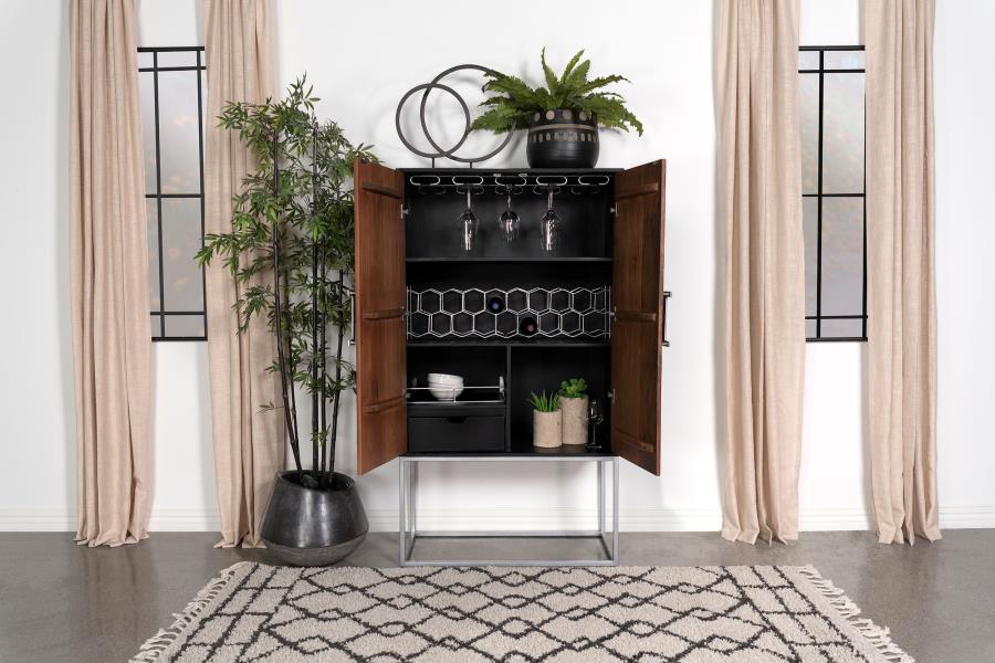 Borman 2-door Home Bar Cabinet Wine Storage Walnut and Black-zoom-3