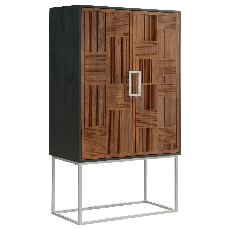 Borman 2-door Home Bar Cabinet Wine Storage Walnut and Black-zoom-1