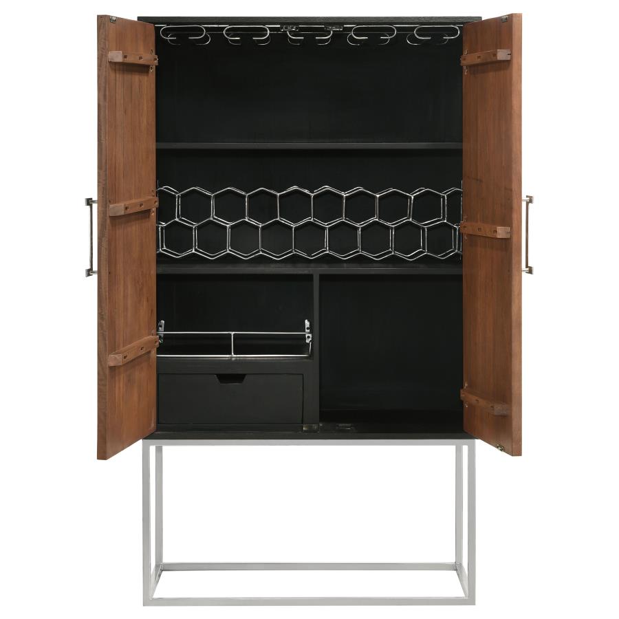 Borman 2-door Home Bar Cabinet Wine Storage Walnut and Black-6