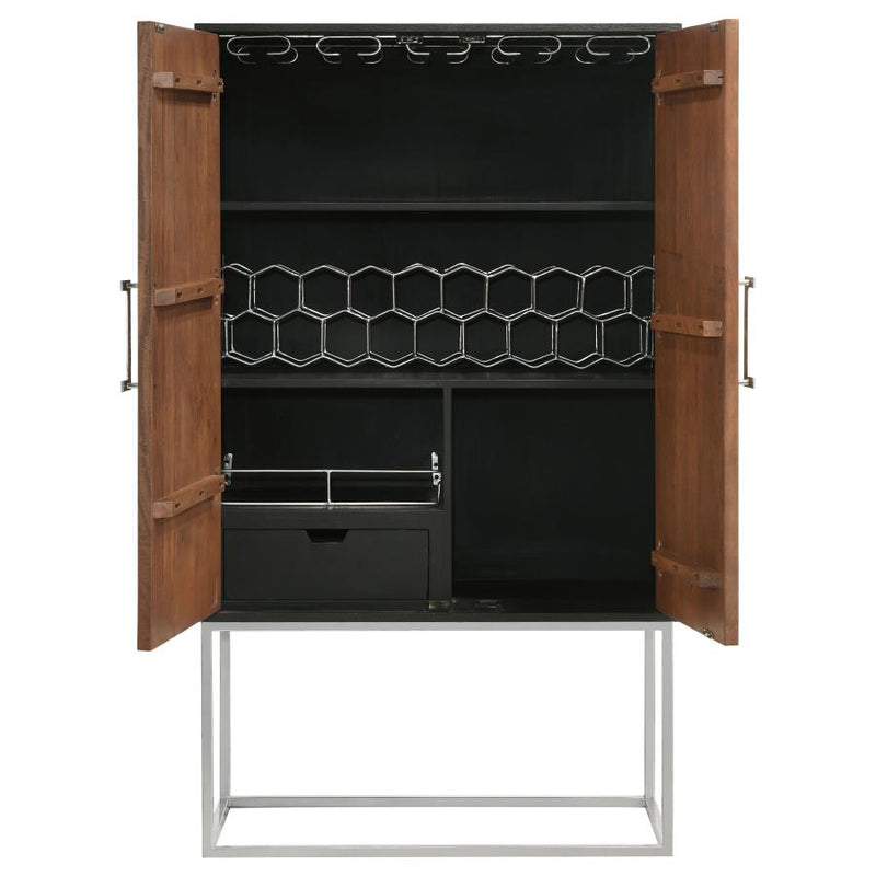 Borman 2-door Home Bar Cabinet Wine Storage Walnut and Black-zoom-