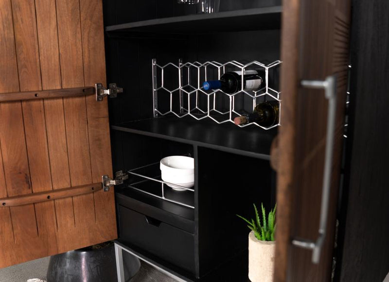 Borman 2-door Home Bar Cabinet Wine Storage Walnut and Black-zoom-