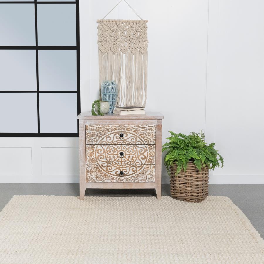 Mariska 3-drawer Wood Mandala Cabinet Distressed White-zoom-2