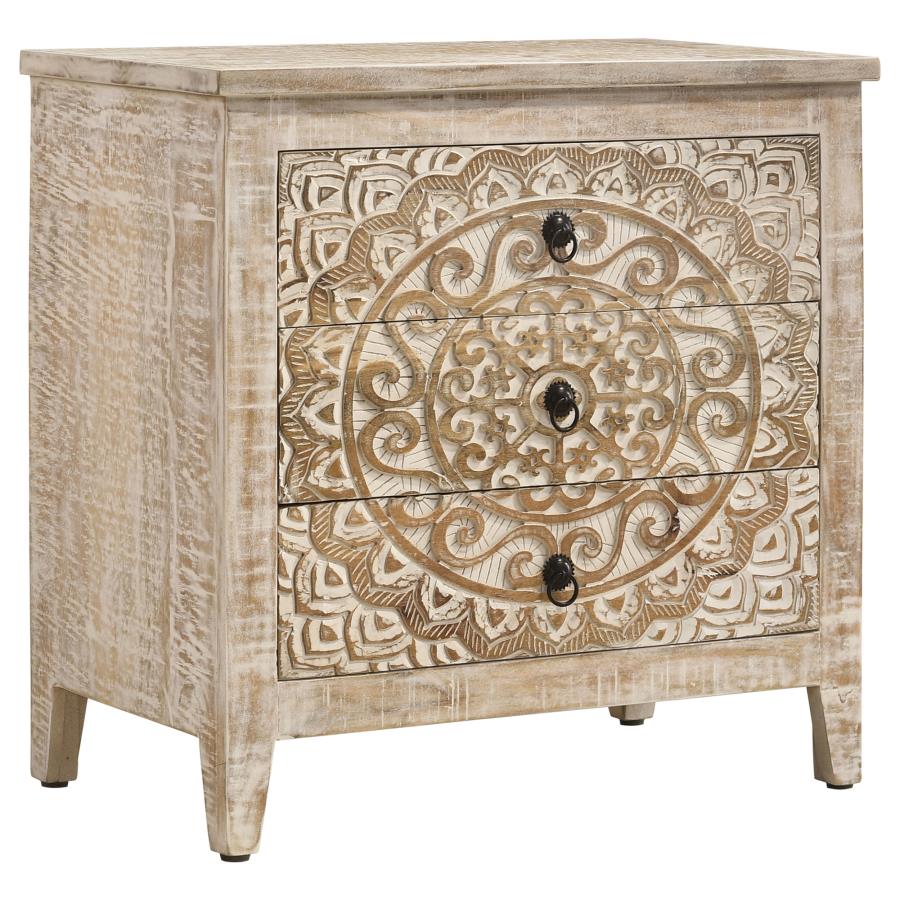 Mariska 3-drawer Wood Mandala Cabinet Distressed White-zoom-1