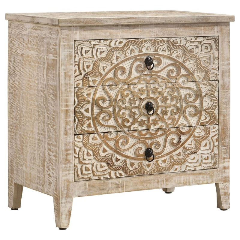 Mariska 3-drawer Wood Mandala Cabinet Distressed White-zoom-