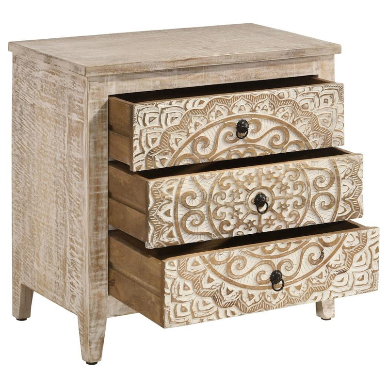 Mariska 3-drawer Wood Mandala Cabinet Distressed White-zoom-