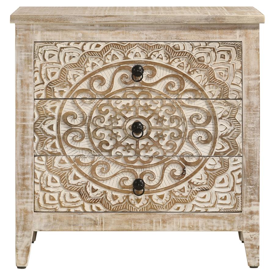 Mariska 3-drawer Wood Mandala Cabinet Distressed White-zoom-4
