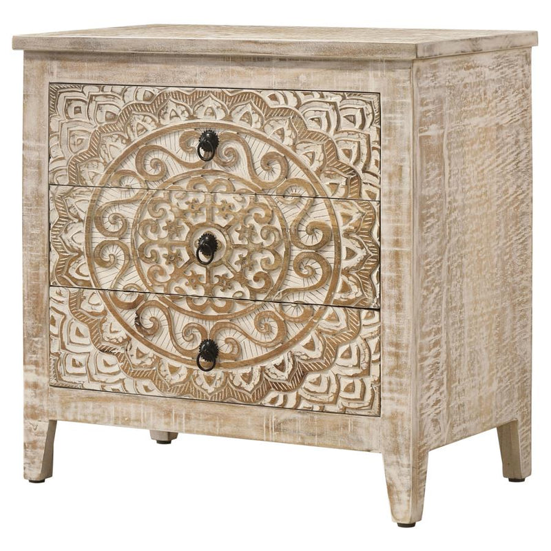 Mariska 3-drawer Wood Mandala Cabinet Distressed White-zoom-
