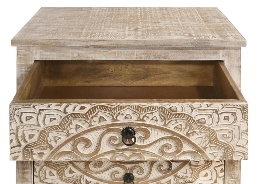 Mariska 3-drawer Wood Mandala Cabinet Distressed White-11