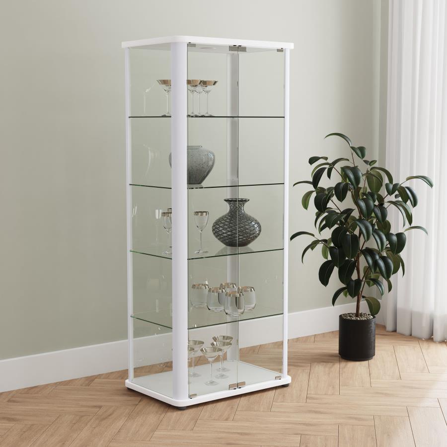 Aero 5-shelf Display Curio Cabinet with LED Lighting White-2