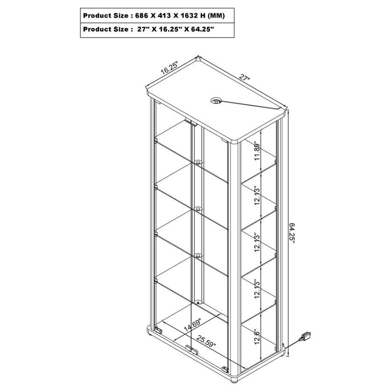 Aero 5-shelf Display Curio Cabinet with LED Lighting White-zoom-