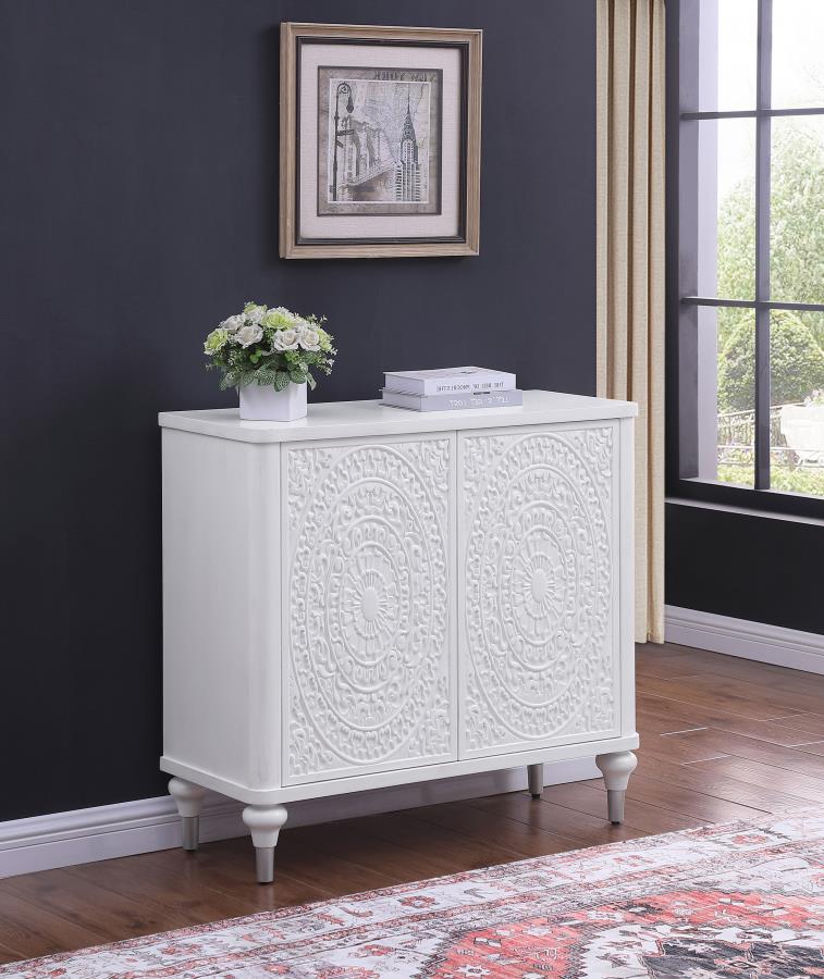 Cardella 2-door Mandala Accent Cabinet Distressed White-2