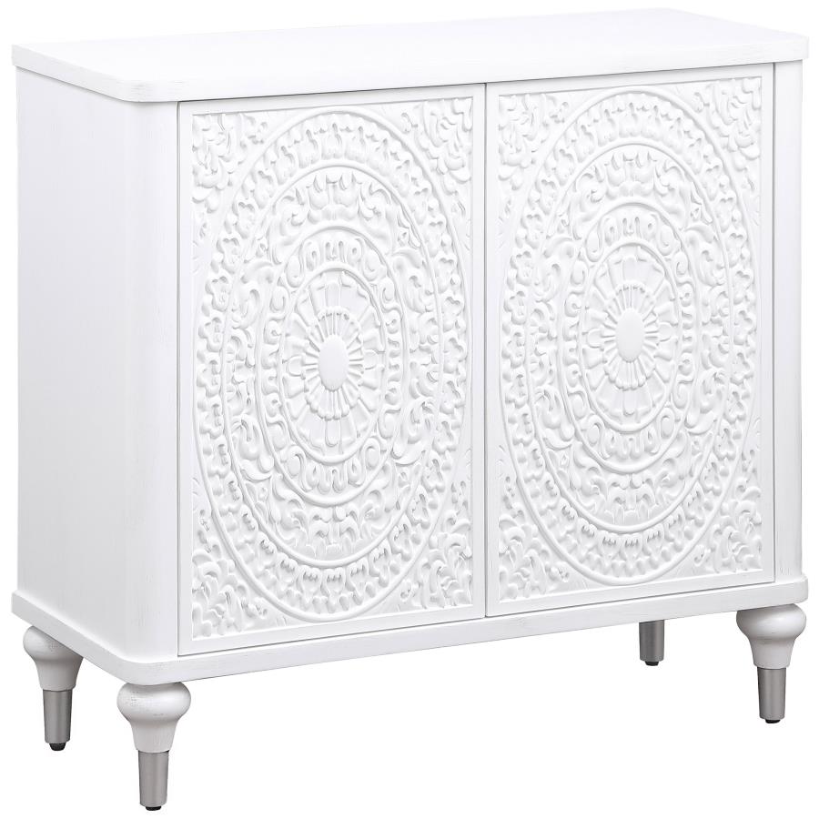 Cardella 2-door Mandala Accent Cabinet Distressed White-zoom-1