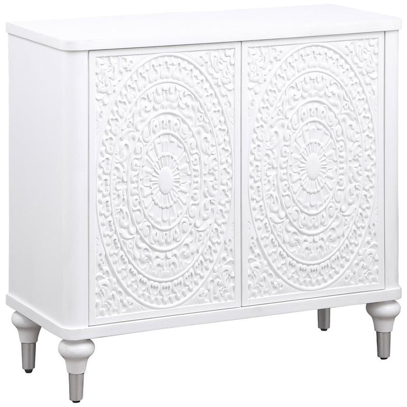Cardella 2-door Mandala Accent Cabinet Distressed White-zoom-