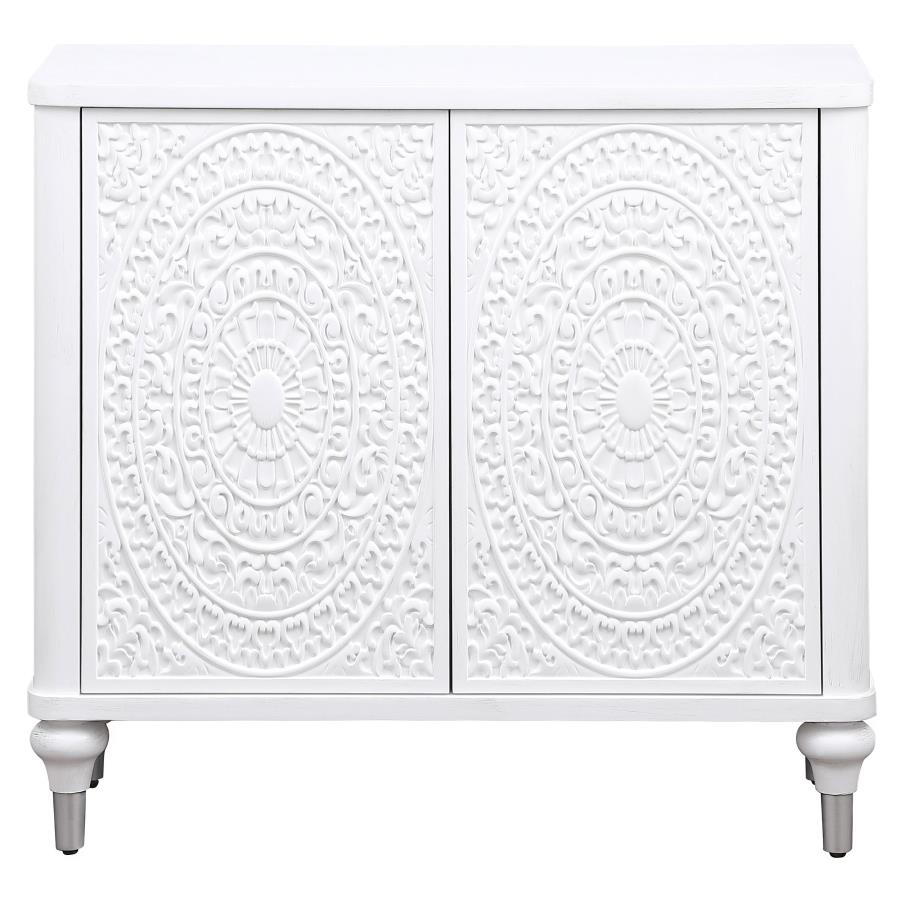Cardella 2-door Mandala Accent Cabinet Distressed White-3