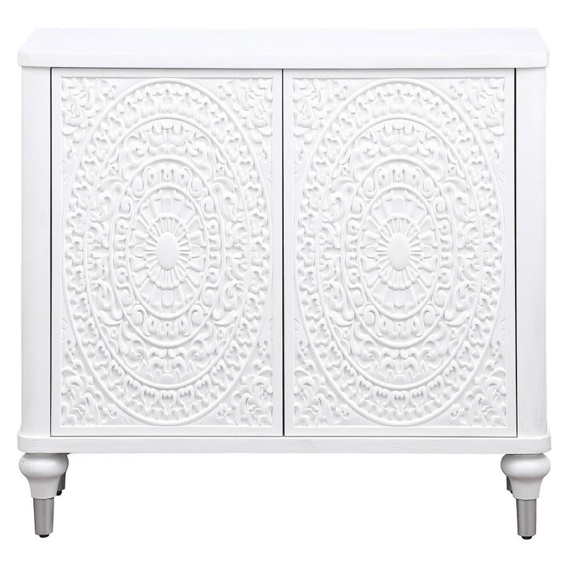 Cardella 2-door Mandala Accent Cabinet Distressed White-zoom-