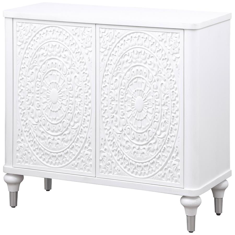 Cardella 2-door Mandala Accent Cabinet Distressed White-5