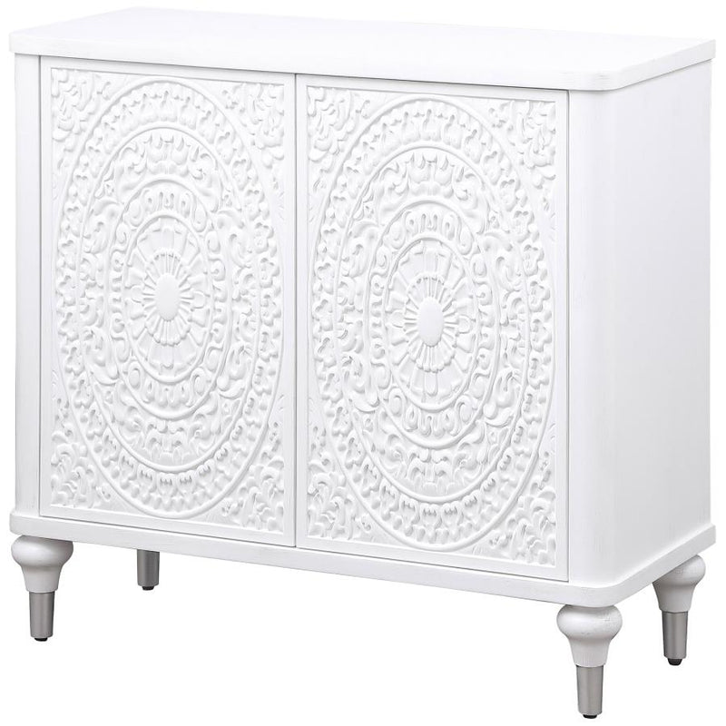 Cardella 2-door Mandala Accent Cabinet Distressed White-zoom-