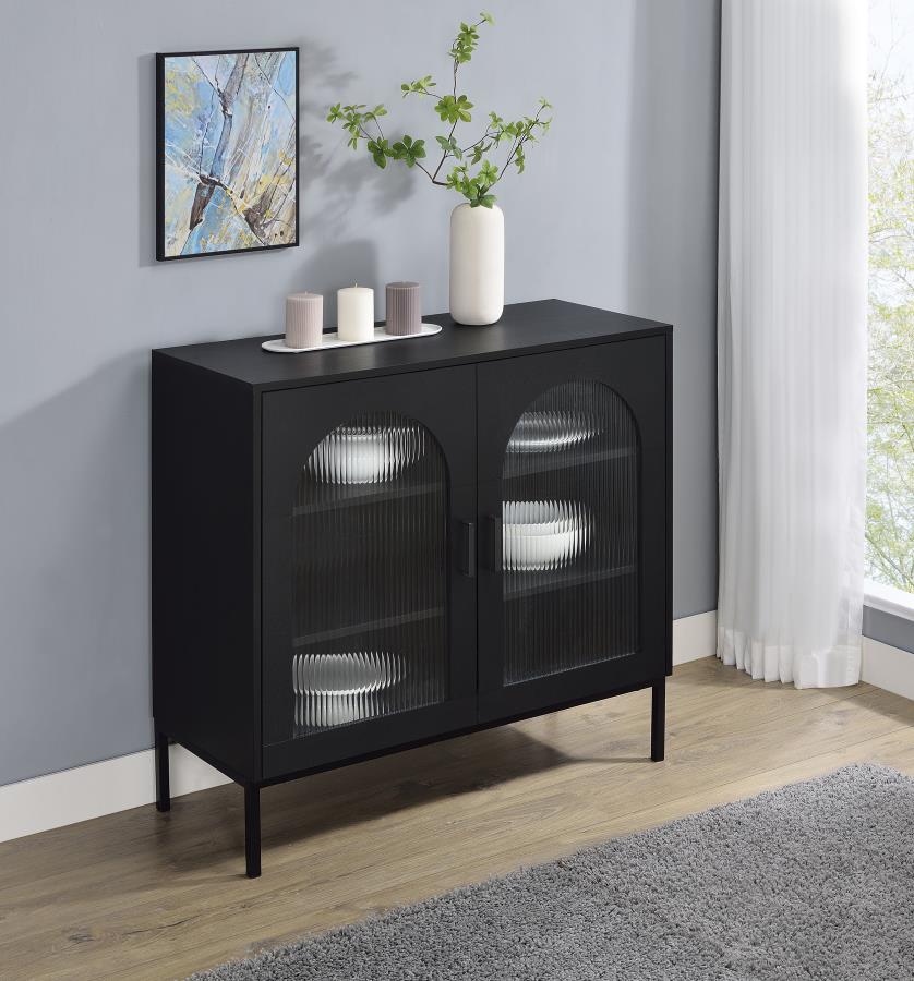 Jess 2-door Arched Fluted Glass Accent Cabinet Black-2