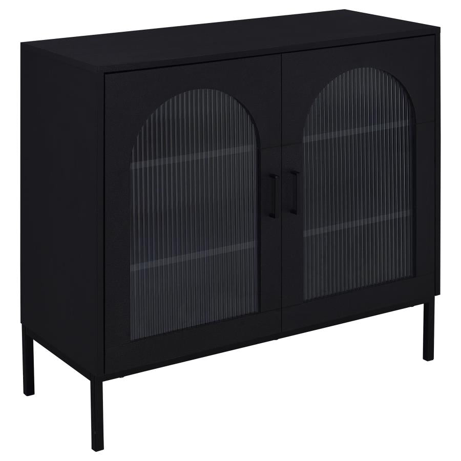 Jess 2-door Arched Fluted Glass Accent Cabinet Black-1
