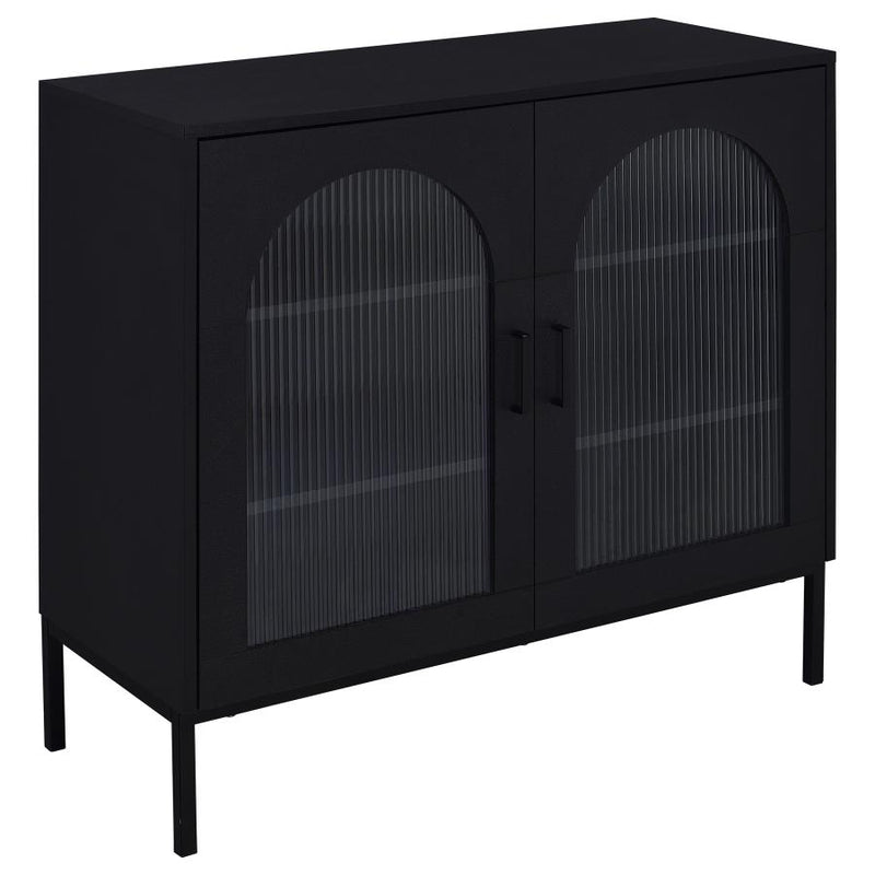 Jess 2-door Arched Fluted Glass Accent Cabinet Black-zoom-