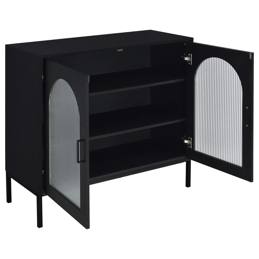 Jess 2-door Arched Fluted Glass Accent Cabinet Black-3