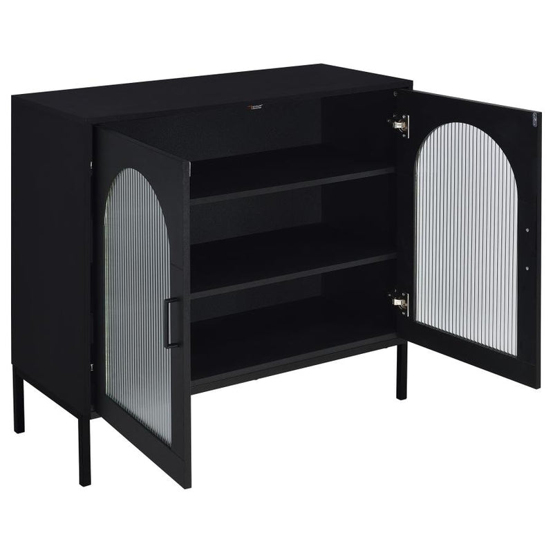 Jess 2-door Arched Fluted Glass Accent Cabinet Black-zoom-
