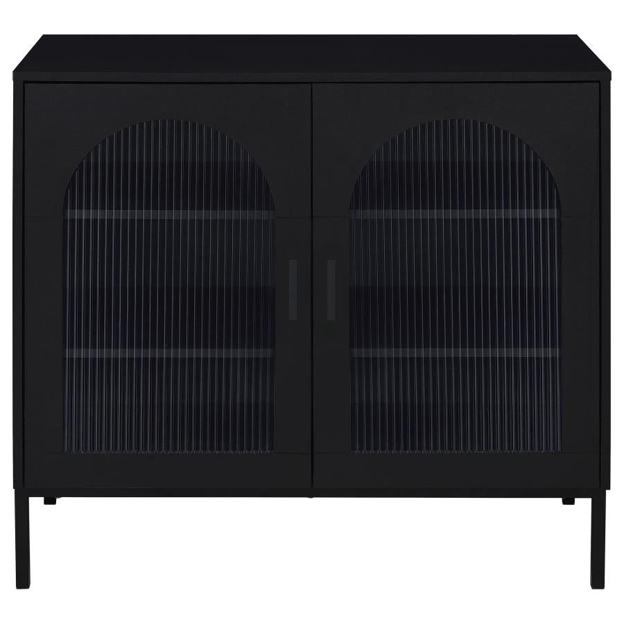 Jess 2-door Arched Fluted Glass Accent Cabinet Black-4