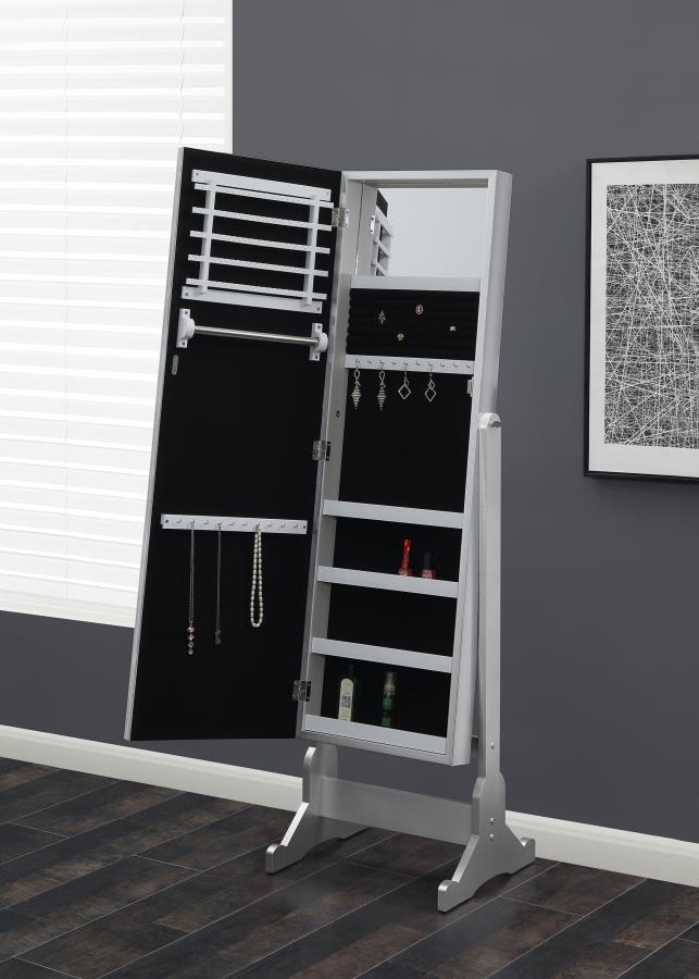 Moore Cheval Mirror with Jewelry Storage Silver-zoom-
