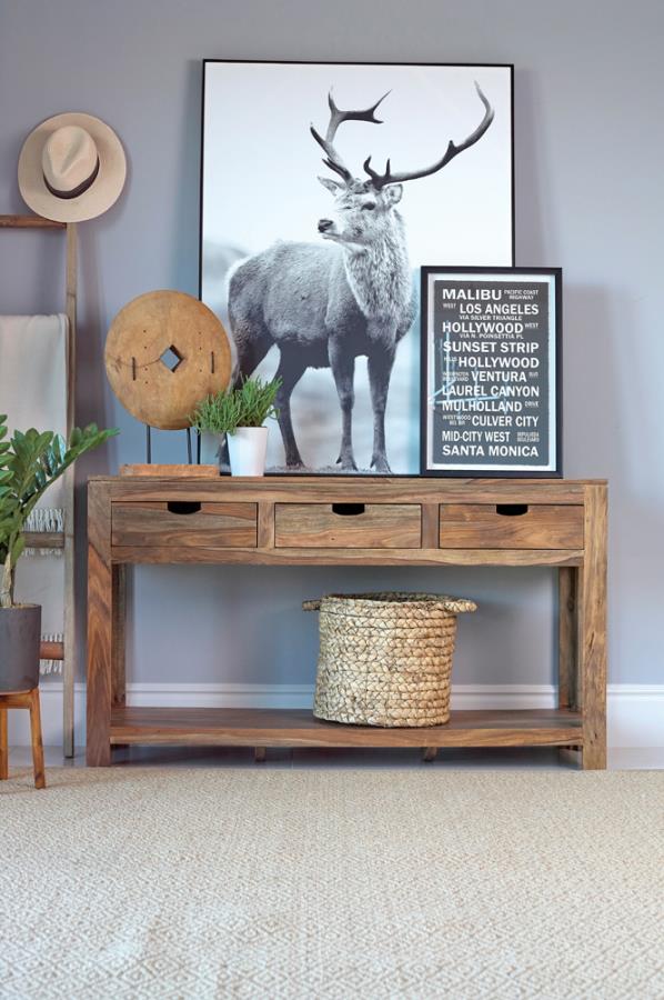 Esther 3-drawer Wood Console Table Natural Sheesham-zoom-4