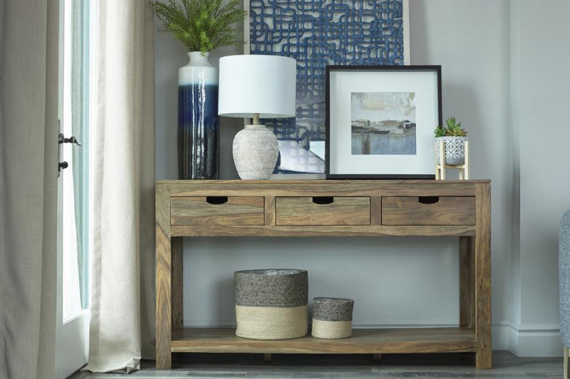 Esther 3-drawer Wood Console Table Natural Sheesham-zoom-