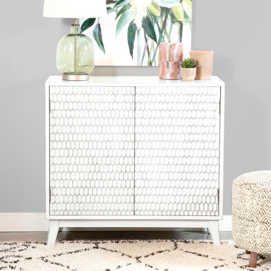 Gambon 2-door Wood Honeycomb Pattern Accent Cabinet White-2