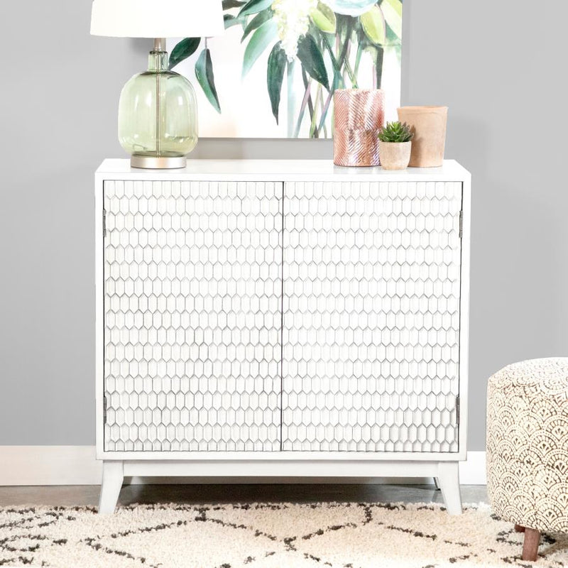 Gambon 2-door Wood Honeycomb Pattern Accent Cabinet White-zoom-