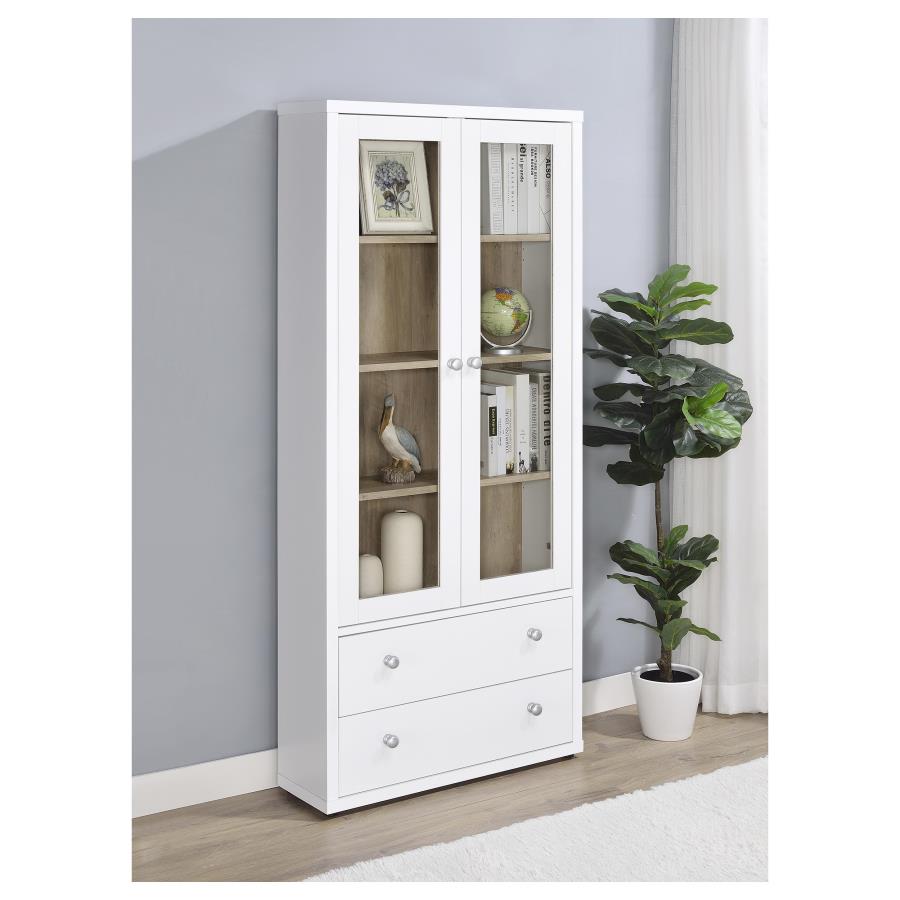 Hawthorne 4-shelf Glass Door Tall Cabinet with Drawers White-2