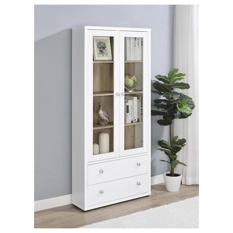 Hawthorne 4-shelf Glass Door Tall Cabinet with Drawers White-zoom-