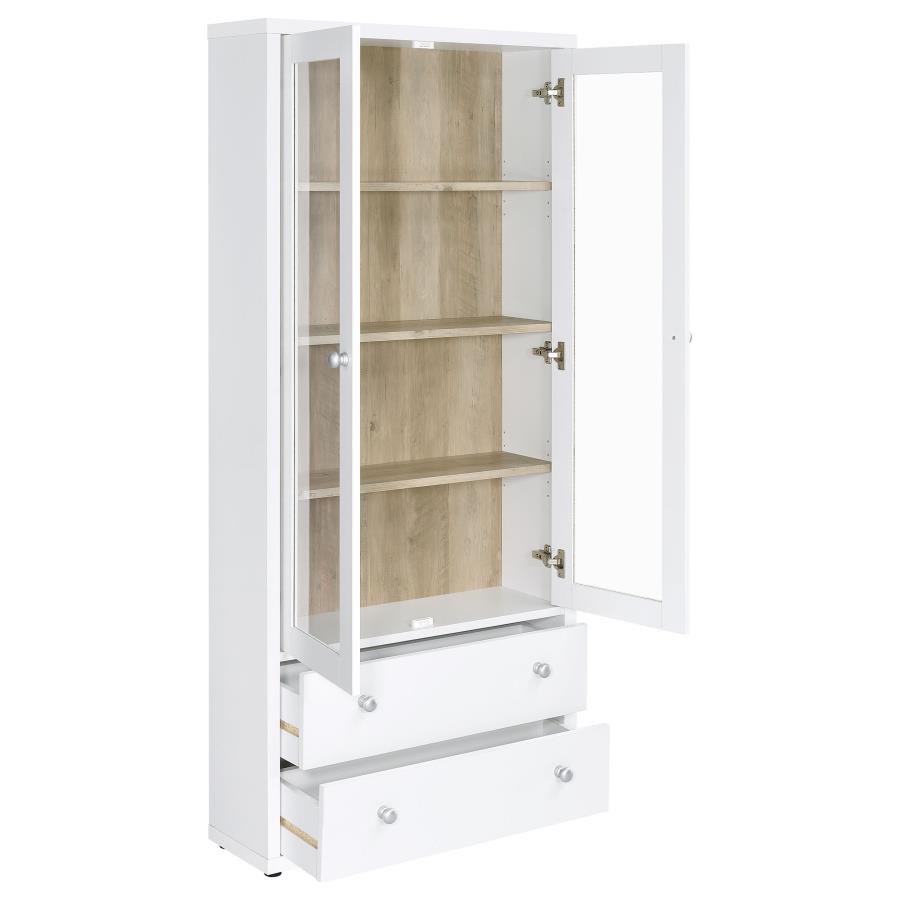 Hawthorne 4-shelf Glass Door Tall Cabinet with Drawers White-3