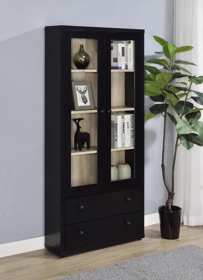 Hawthorne 4-shelf Glass Door Cabinet with Drawers Black-zoom-