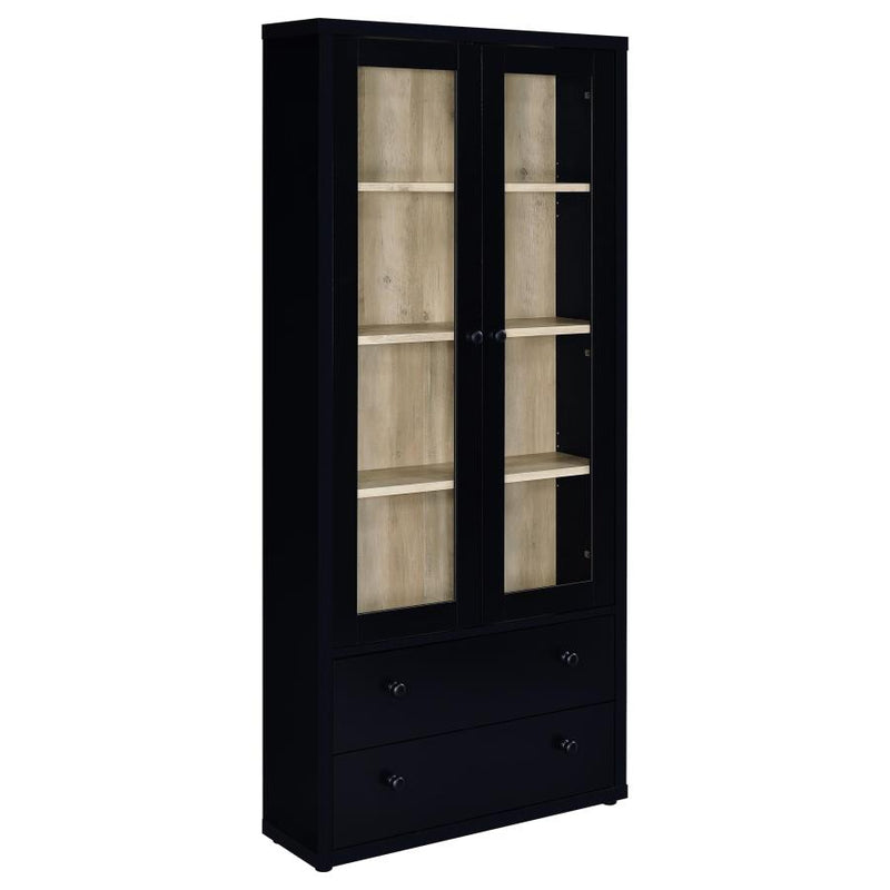 Hawthorne 4-shelf Glass Door Cabinet with Drawers Black-zoom-