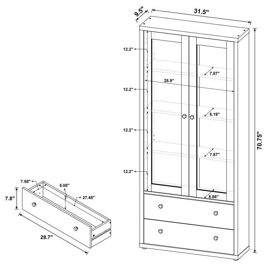Hawthorne 4-shelf Glass Door Tall Cabinet with Drawers Mango-11