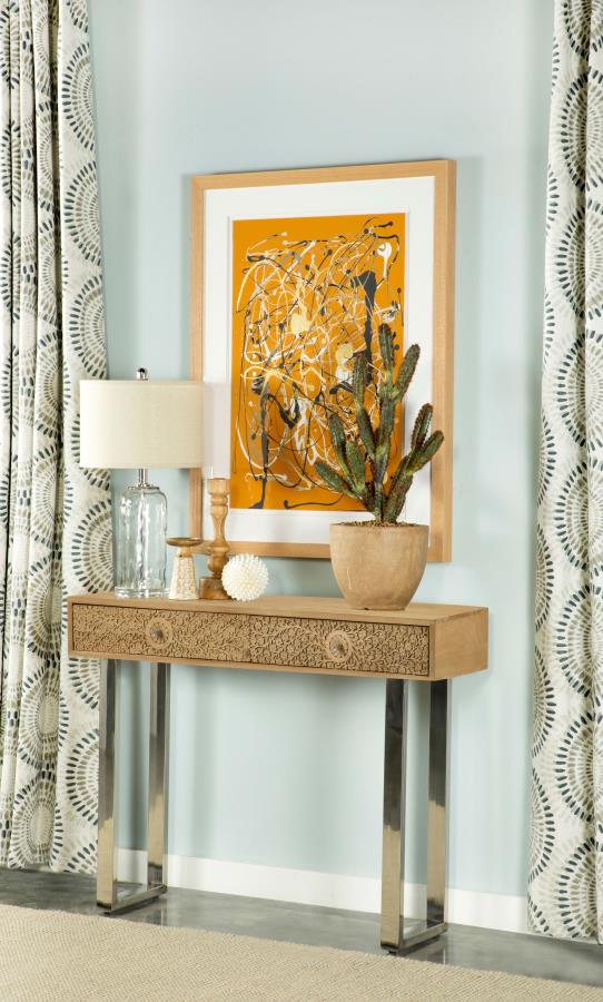 Draco 2-drawer Console Table Hand Carved Details Natural-zoom-