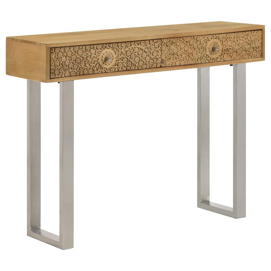 Draco 2-drawer Console Table Hand Carved Details Natural-zoom-1