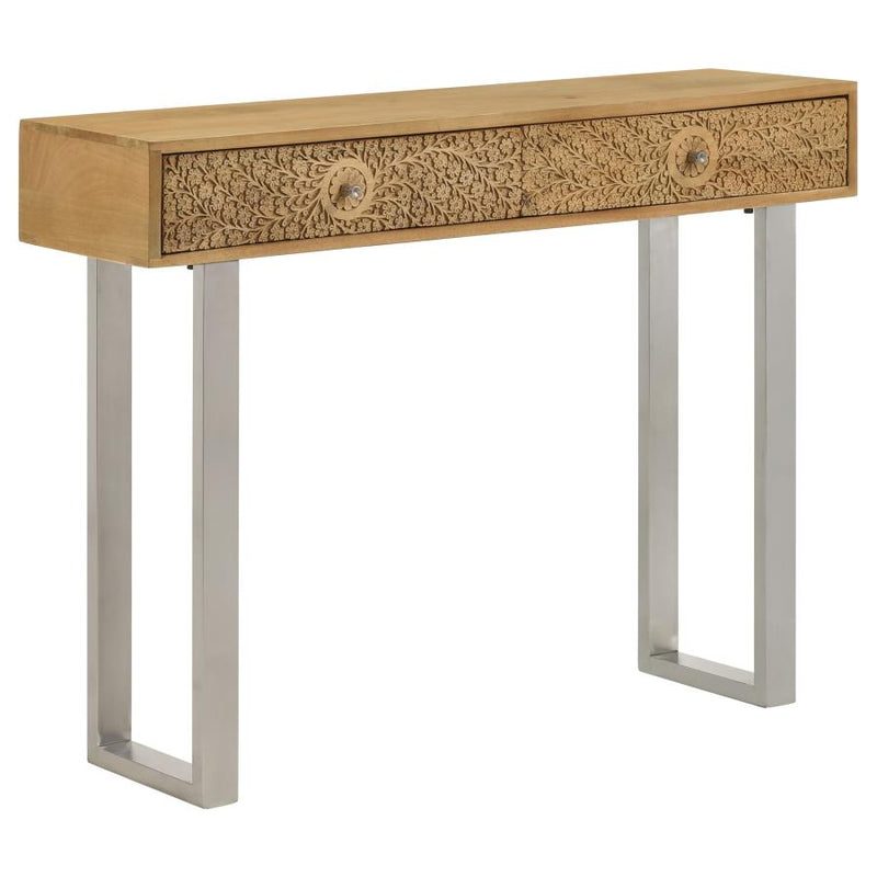 Draco 2-drawer Console Table Hand Carved Details Natural-zoom-