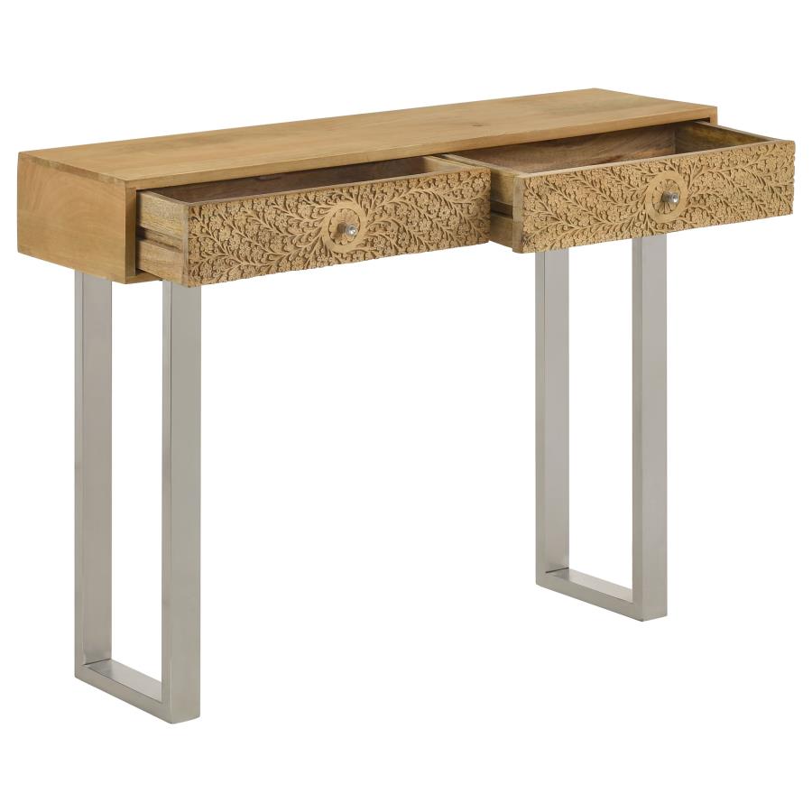 Draco 2-drawer Console Table Hand Carved Details Natural-zoom-3