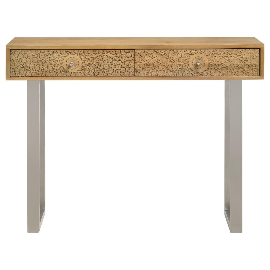 Draco 2-drawer Console Table Hand Carved Details Natural-zoom-4