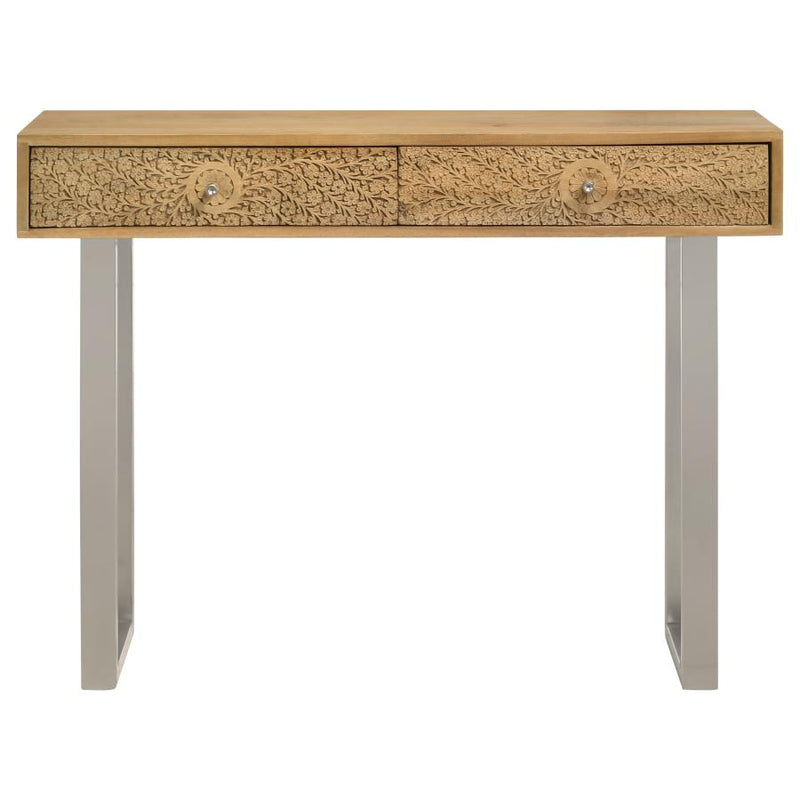 Draco 2-drawer Console Table Hand Carved Details Natural-zoom-