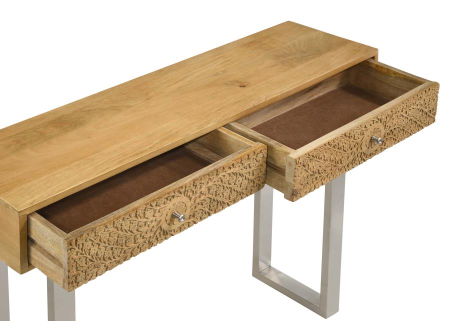 Draco 2-drawer Console Table Hand Carved Details Natural-zoom-8
