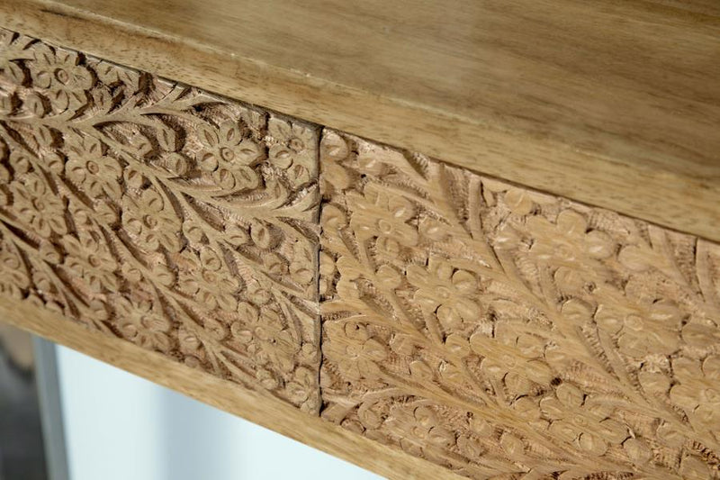 Draco 2-drawer Console Table Hand Carved Details Natural-zoom-