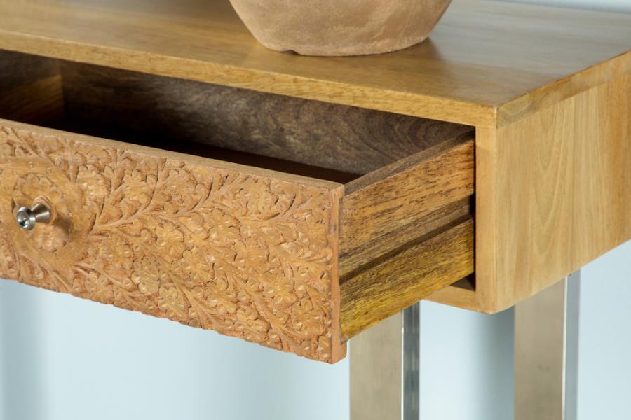 Draco 2-drawer Console Table Hand Carved Details Natural-zoom-10